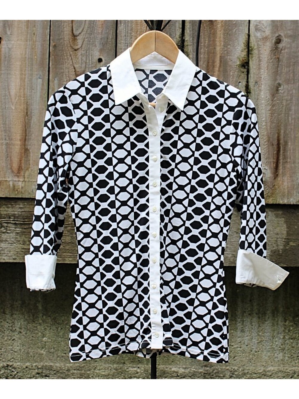 Anne Fontaine - "Chad 3/4" - Women's Button Front Blouse in Retro Geometric, 38